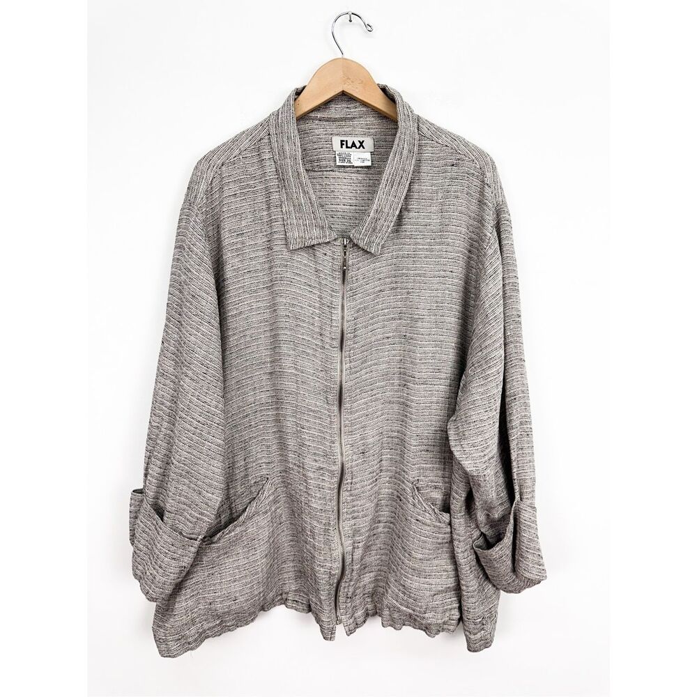 Flax Women’s Black White Grey Slub Knit Linen Zip Jacket
